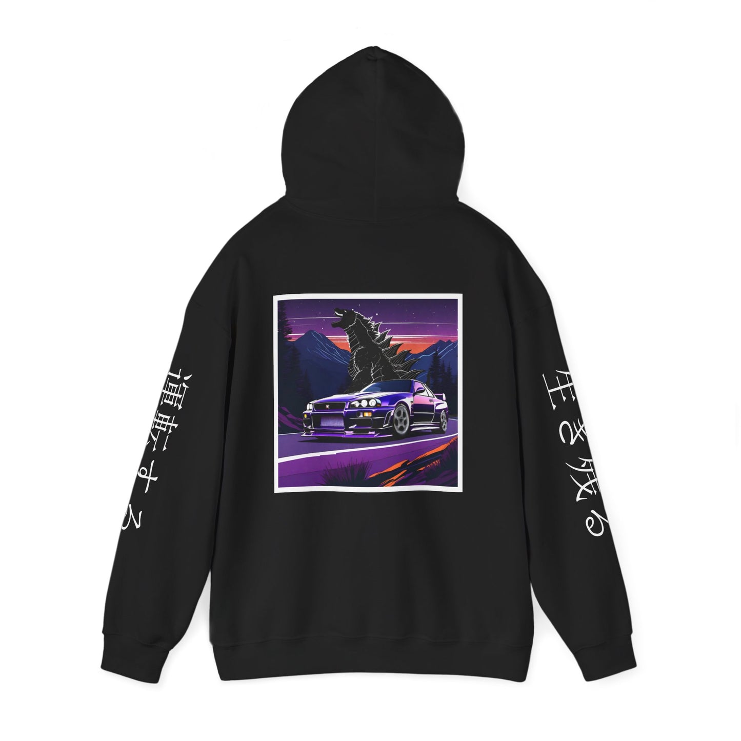 Sunset Drift R34 GTR Godzilla Hoodie, JDM Sweatshirt, Car Enthusiast Gift, Unisex Pullover, Streetwear Apparel