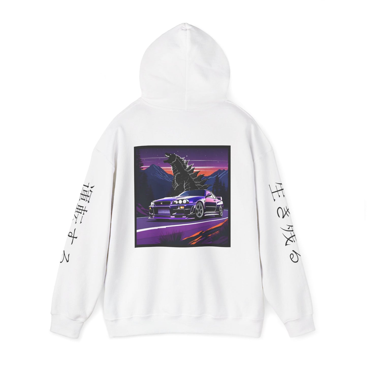 Sunset Drift R34 GTR Godzilla Hoodie, JDM Sweatshirt, Car Enthusiast Gift, Unisex Pullover, Streetwear Apparel