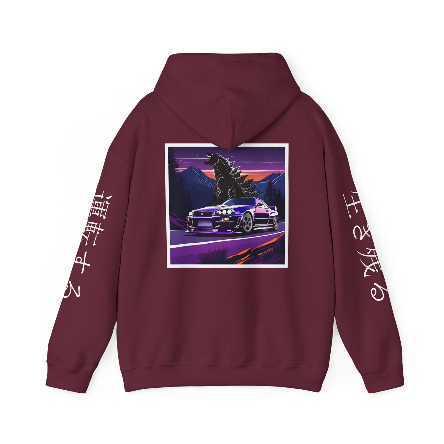 Sunset Drift R34 GTR Godzilla Hoodie, JDM Sweatshirt, Car Enthusiast Gift, Unisex Pullover, Streetwear Apparel