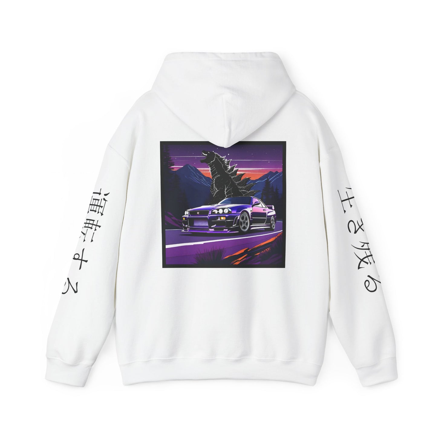 Sunset Drift R34 GTR Godzilla Hoodie, JDM Sweatshirt, Car Enthusiast Gift, Unisex Pullover, Streetwear Apparel
