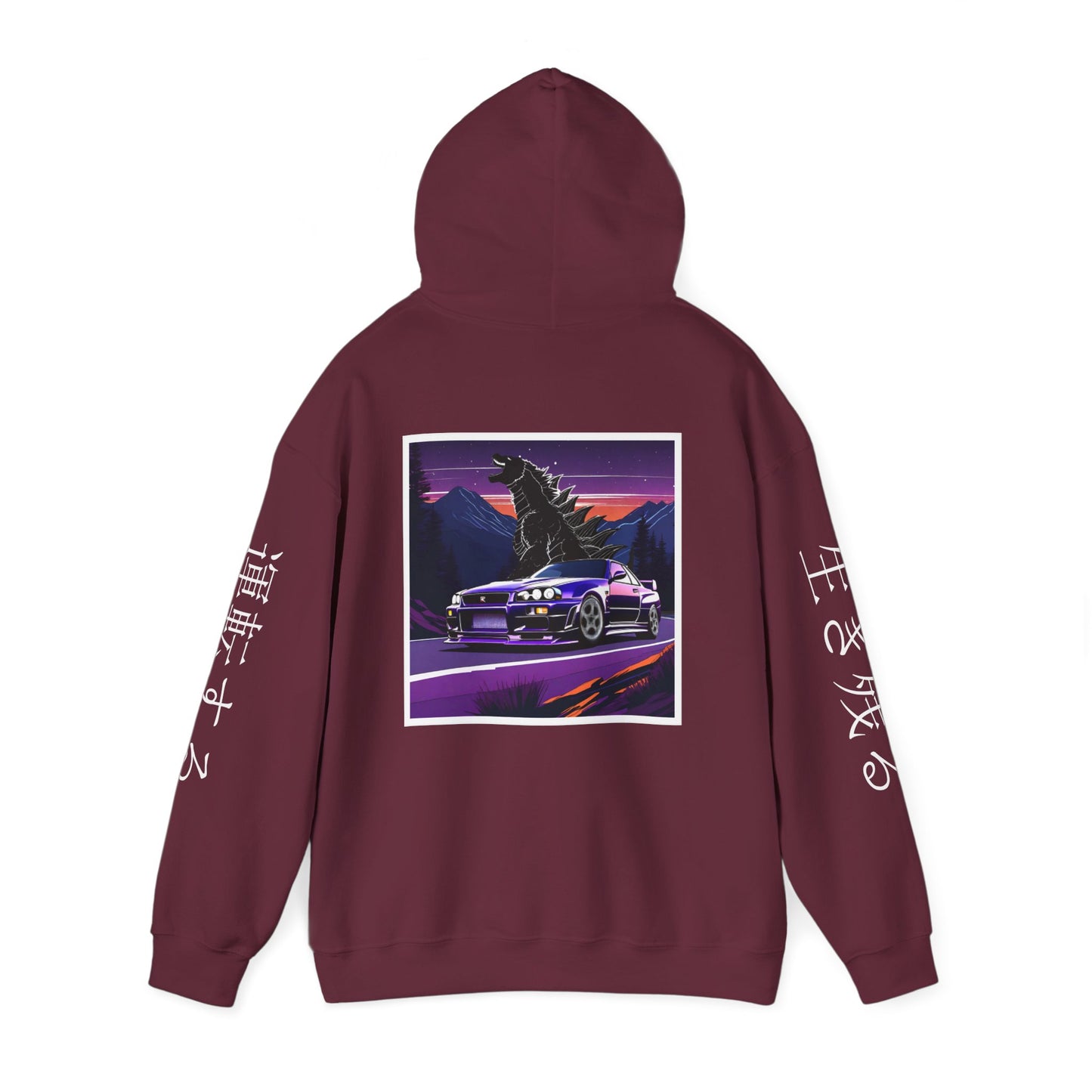 Sunset Drift R34 GTR Godzilla Hoodie, JDM Sweatshirt, Car Enthusiast Gift, Unisex Pullover, Streetwear Apparel