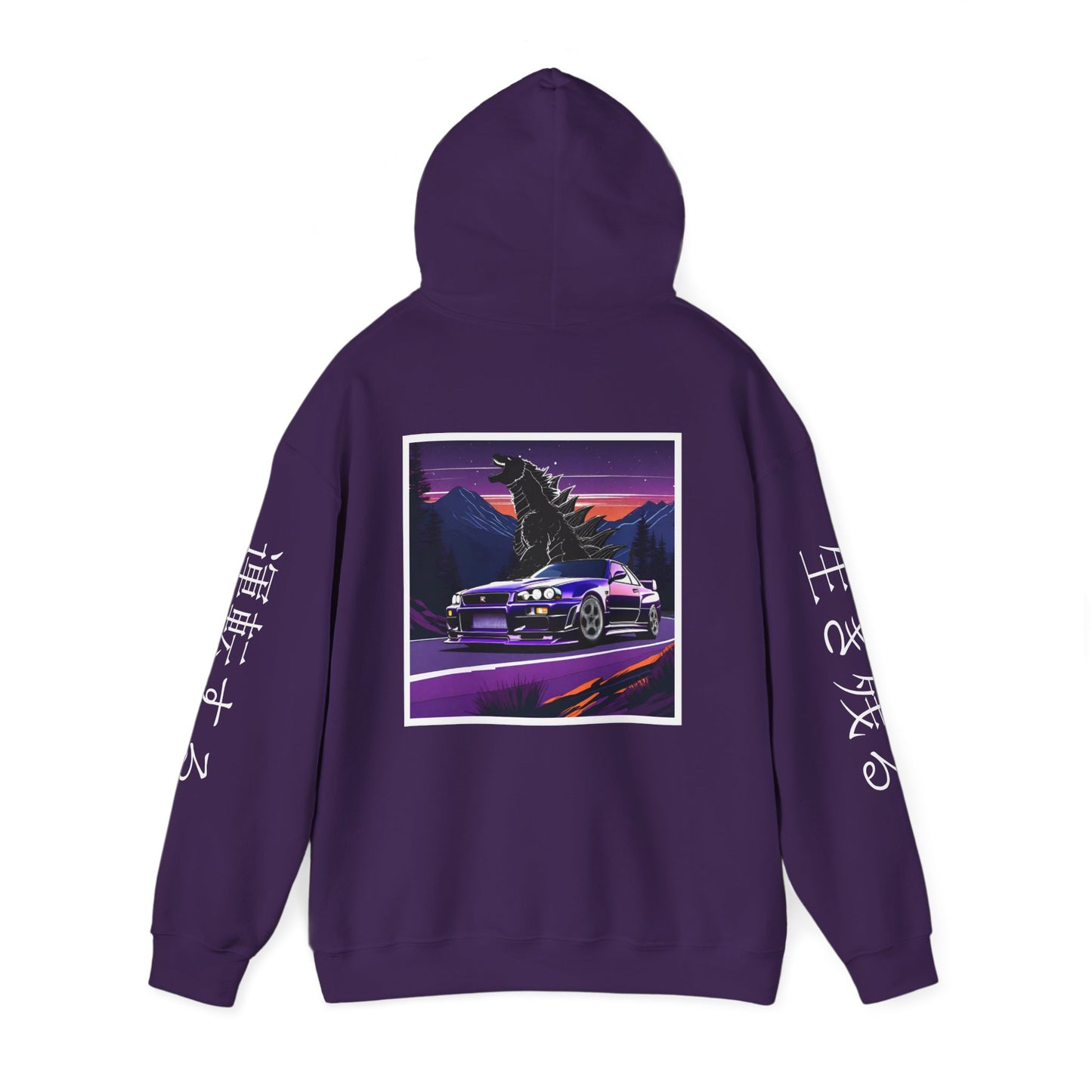 Sunset Drift R34 GTR Godzilla Hoodie, JDM Sweatshirt, Car Enthusiast Gift, Unisex Pullover, Streetwear Apparel
