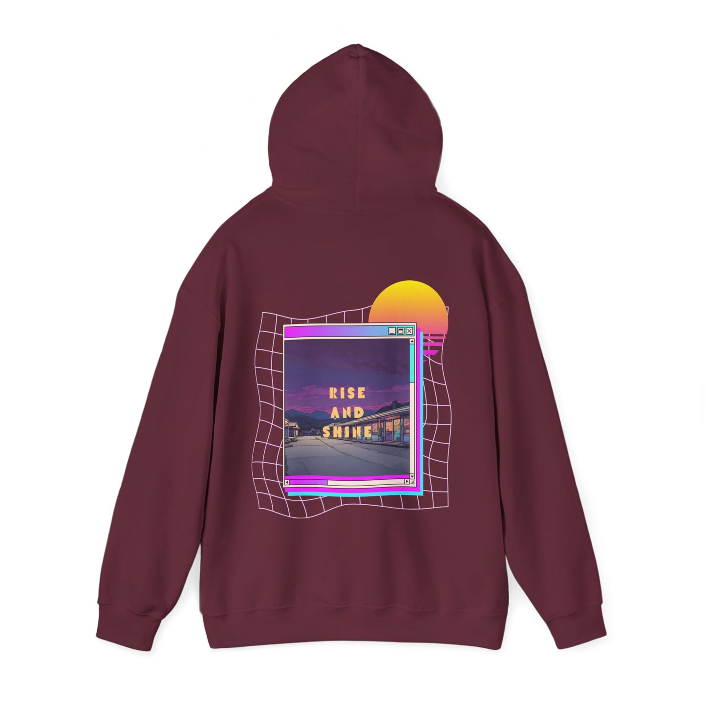Sunset Drift Rise and Shine 80s Synthwave Unisex Hoodie, Chill Vibe, Retro Aesthetic Jumper, Vintage Style Pullover, Neon Design Top