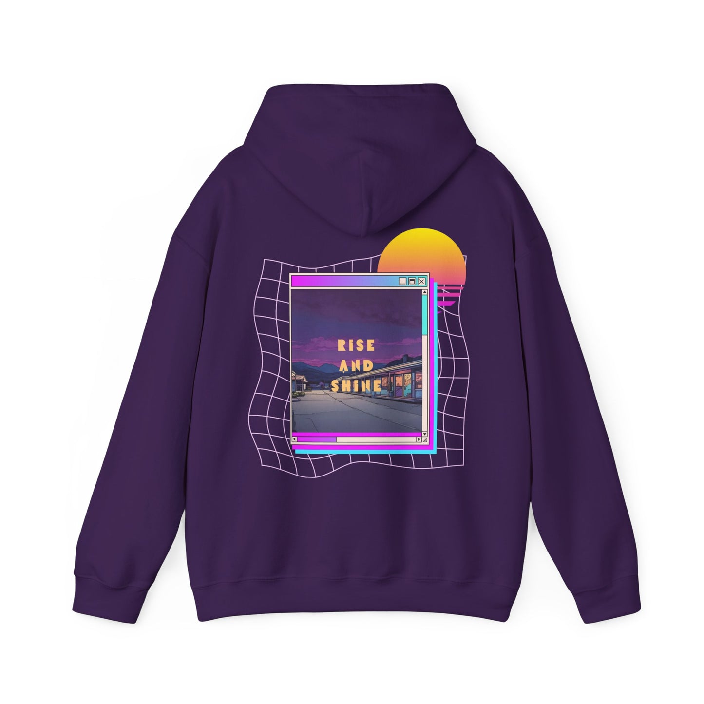 Sunset Drift Rise and Shine 80s Synthwave Unisex Hoodie, Chill Vibe, Retro Aesthetic Jumper, Vintage Style Pullover, Neon Design Top