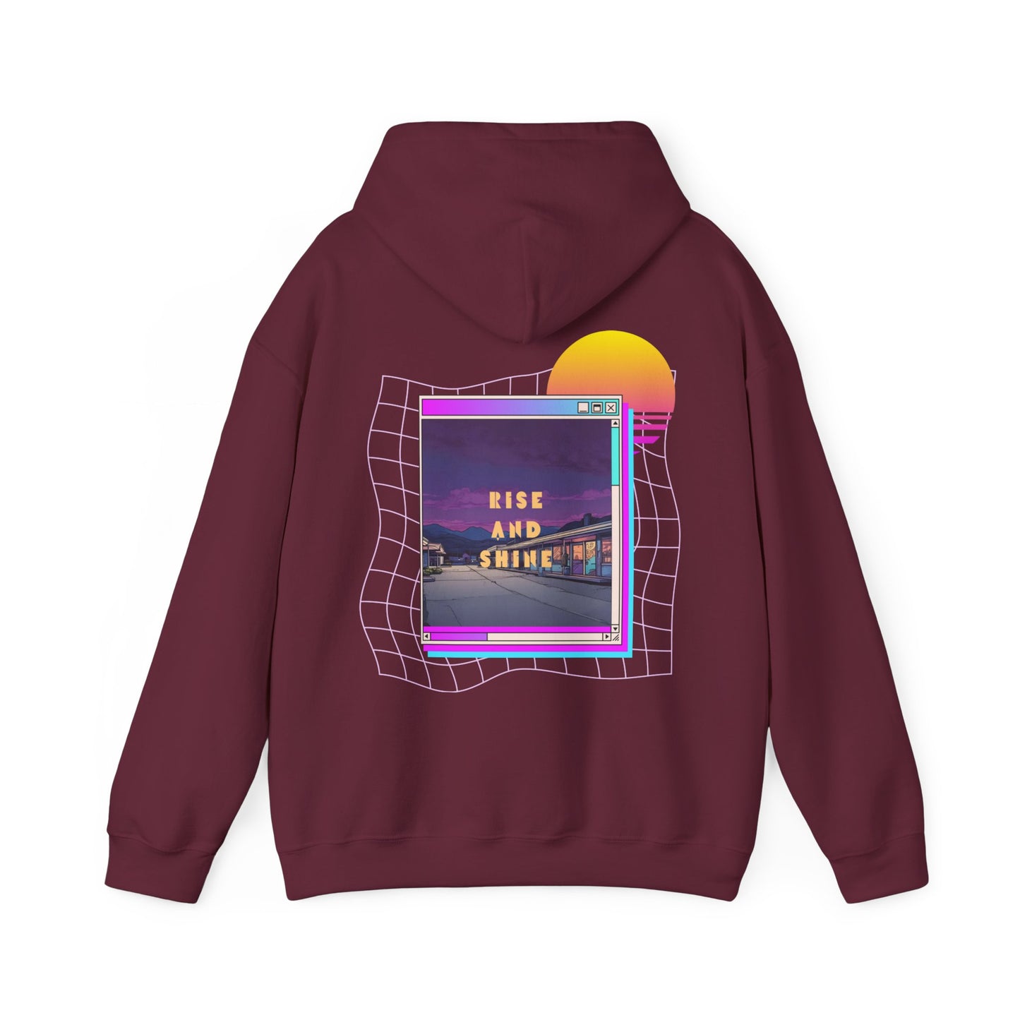 Sunset Drift Rise and Shine 80s Synthwave Unisex Hoodie, Chill Vibe, Retro Aesthetic Jumper, Vintage Style Pullover, Neon Design Top