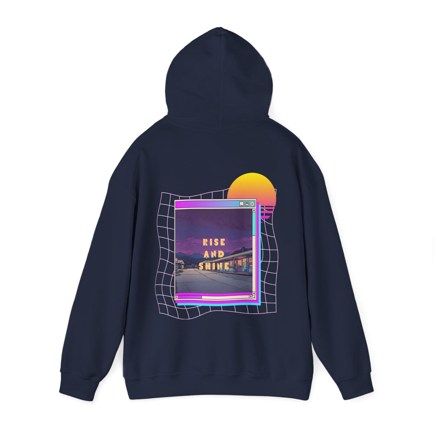 Sunset Drift Rise and Shine 80s Synthwave Unisex Hoodie, Chill Vibe, Retro Aesthetic Jumper, Vintage Style Pullover, Neon Design Top