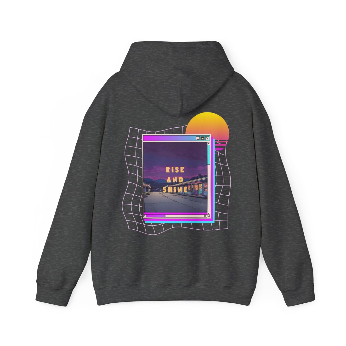 Sunset Drift Rise and Shine 80s Synthwave Unisex Hoodie, Chill Vibe, Retro Aesthetic Jumper, Vintage Style Pullover, Neon Design Top