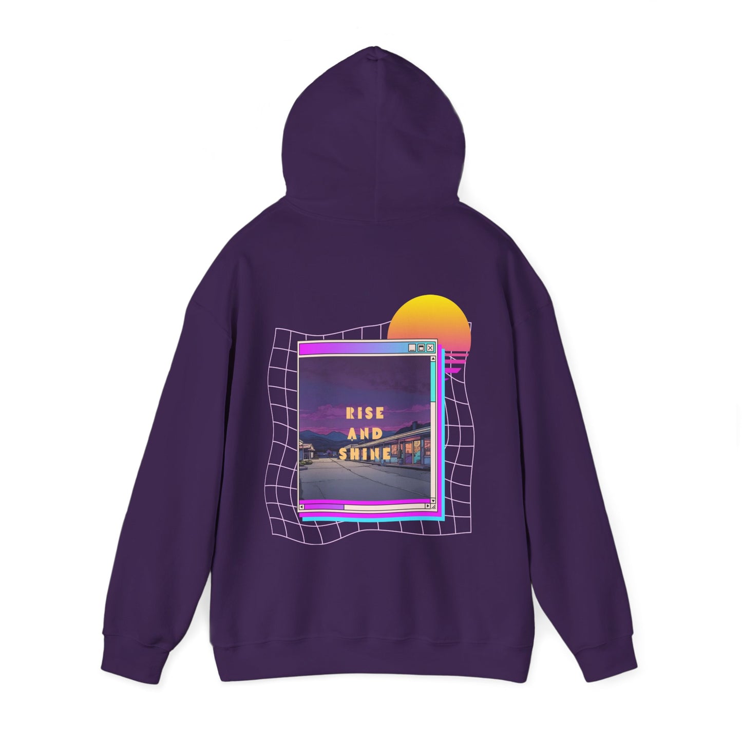 Sunset Drift Rise and Shine 80s Synthwave Unisex Hoodie, Chill Vibe, Retro Aesthetic Jumper, Vintage Style Pullover, Neon Design Top