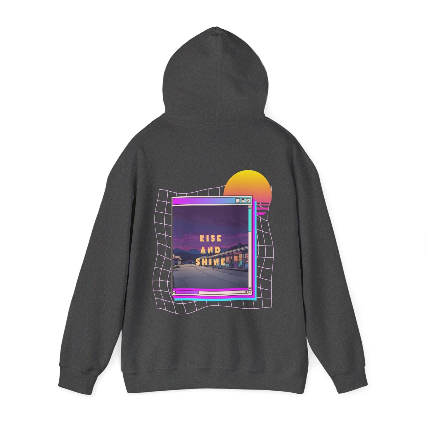 Sunset Drift Rise and Shine 80s Synthwave Unisex Hoodie, Chill Vibe, Retro Aesthetic Jumper, Vintage Style Pullover, Neon Design Top